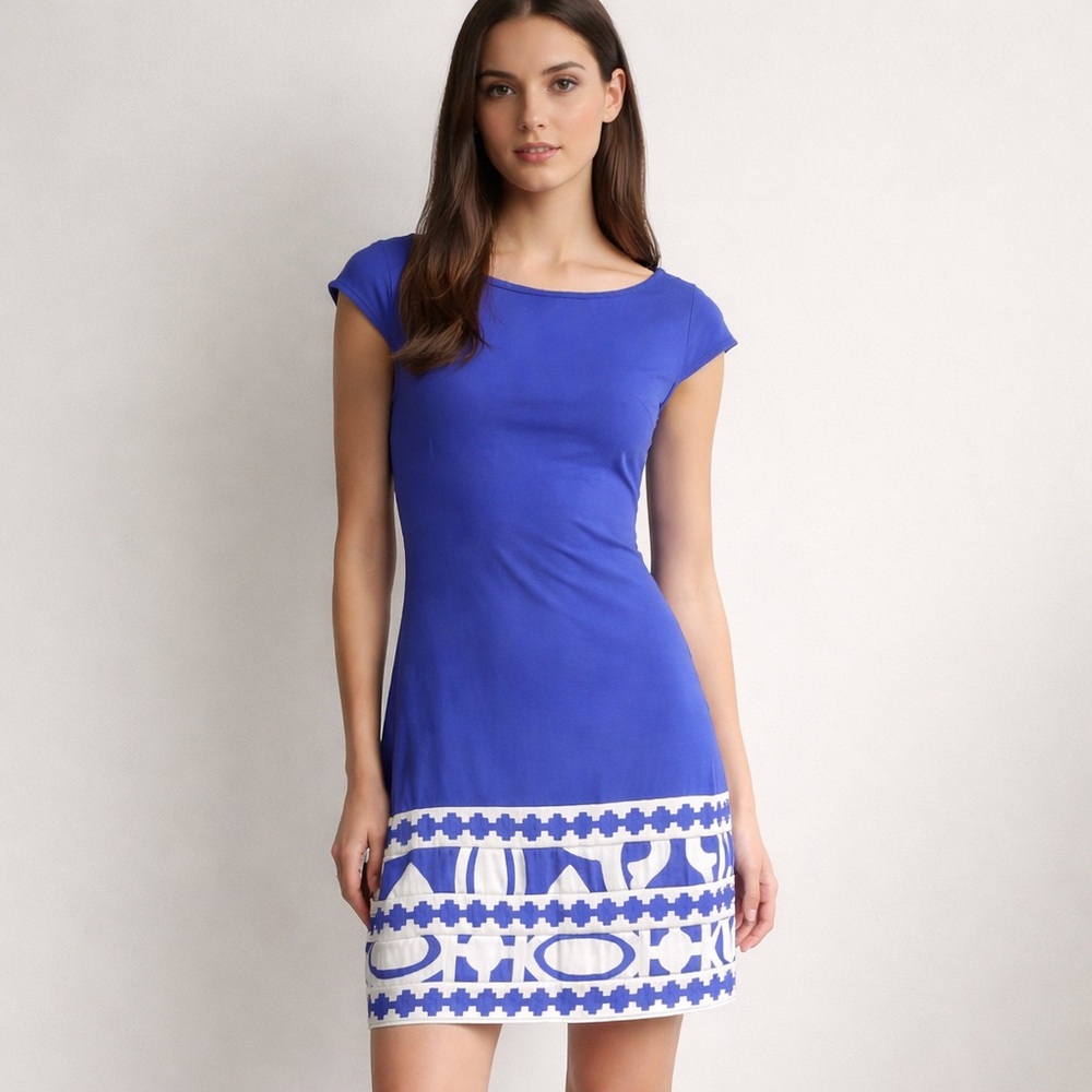 Guess by Marciano Blue Fitted Sheath Dress Silk Contrast Hem XS